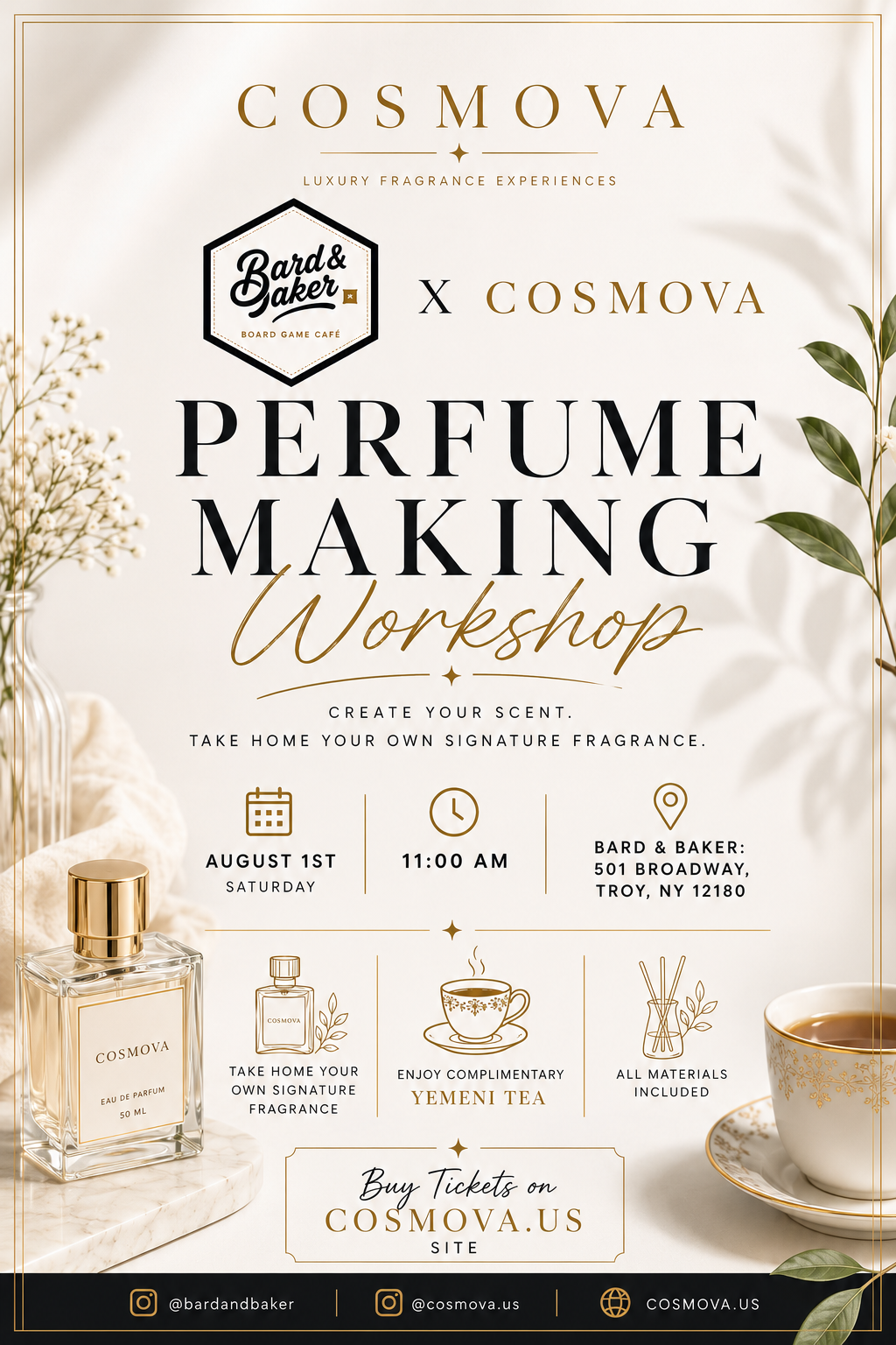 Bard & Baker: Board Game Café | Create Your Signature Scent: Perfume Making Workshop August 1st | SAT• 11AM EST