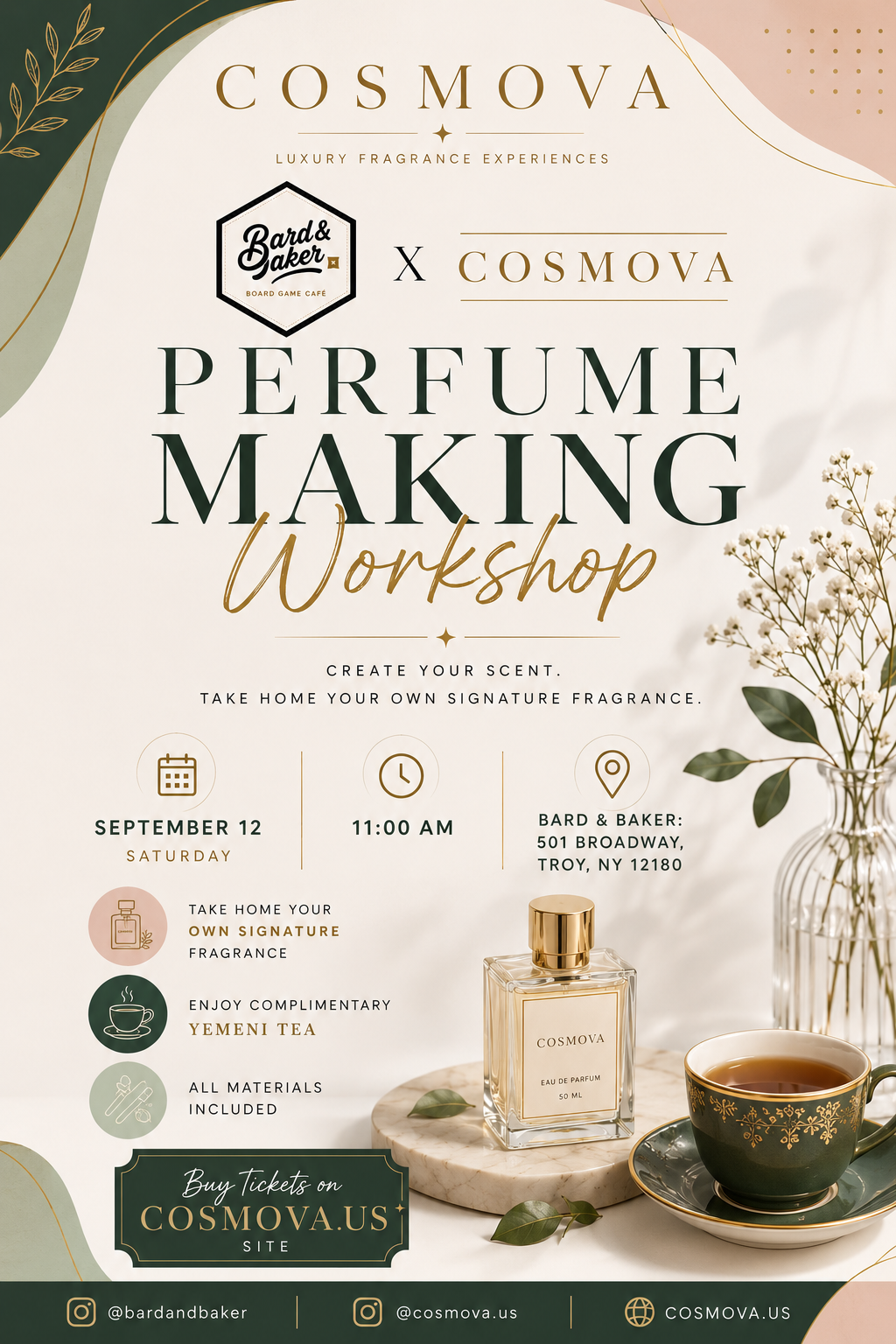 Bard & Baker: Board Game Café | Create Your Signature Scent: Perfume Making Workshop September 12th | SAT• 11AM EST